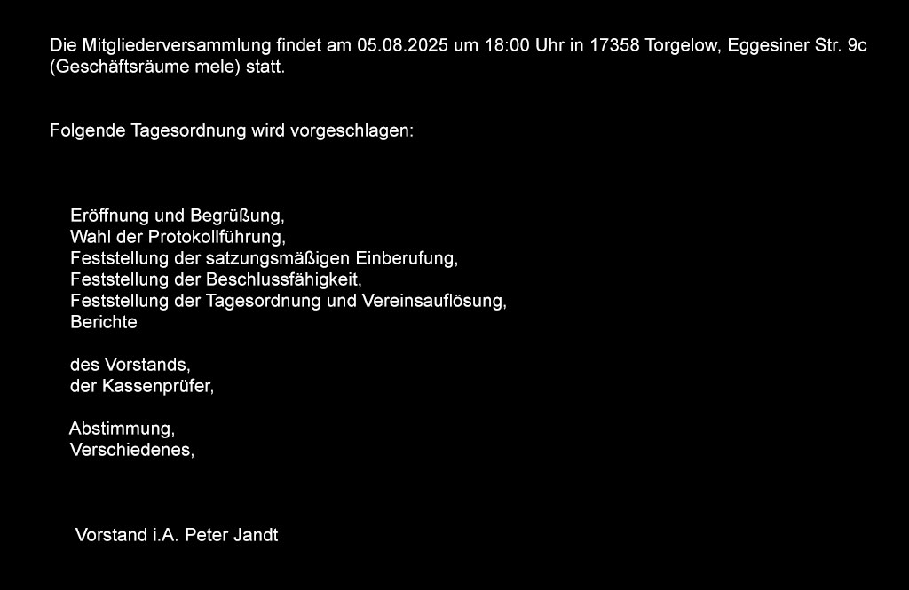 Einladung Mitgliederversammlung / Vereinsauflösung